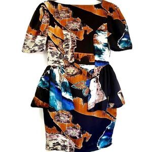 NEW Cami NYC 100% Silk Printed Peplum Dress Medium